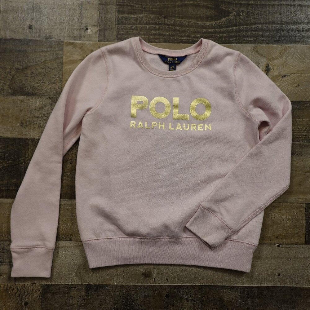 Polo Ralph Lauren sweatshirt girls large pink gold logo crew neck